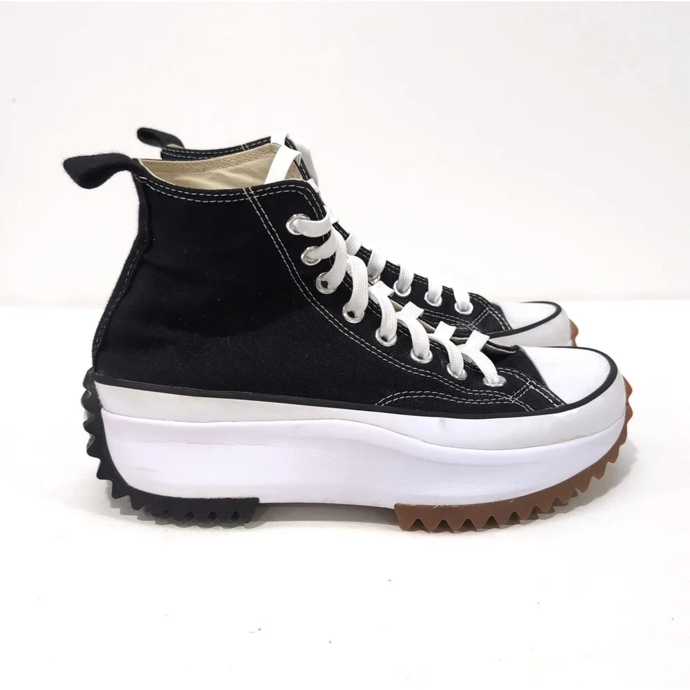 Converse Run Star Hike High Top Platform Sneakers Womens 8.5 Mens 7 Black White - Picture 2 of 16